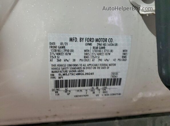 5LM5J7XC4MGL09245 2021 LINCOLN AVIATOR White Սալոնի 360 աստիճան տեսք