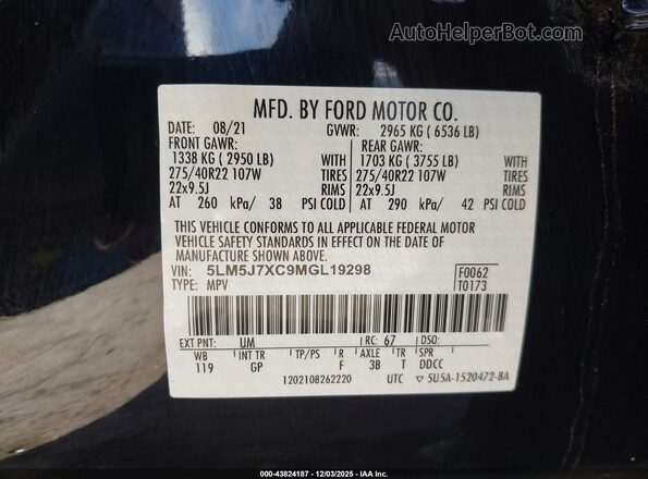 5LM5J7XC9MGL19298 2021 LINCOLN AVIATOR Black Widok komory silnika