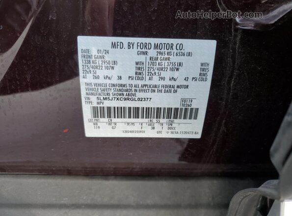 5LM5J7XC9RGL02377 2024 LINCOLN AVIATOR Burgundy Engine compartment view