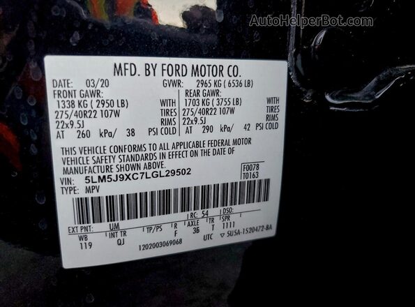 5LM5J9XC7LGL29502 2020 LINCOLN AVIATOR Black VIN sticker view