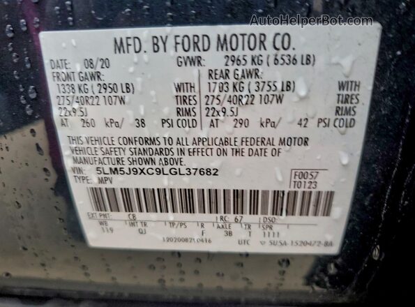 5LM5J9XC9LGL37682 2020 LINCOLN AVIATOR Charcoal Vista de la etiqueta del VIN
