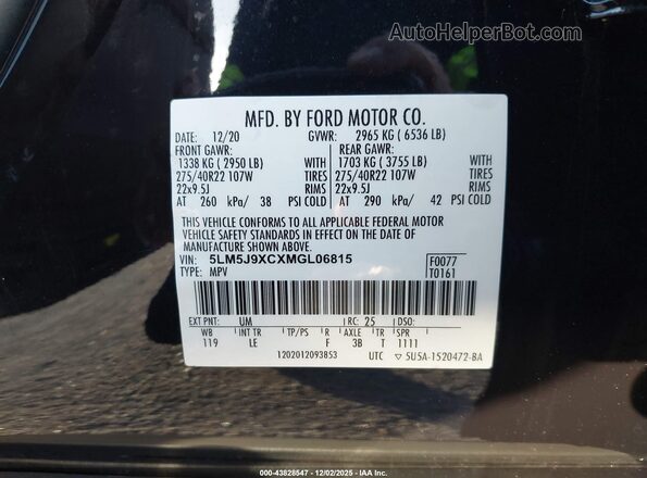 5LM5J9XCXMGL06815 2021 LINCOLN AVIATOR Black Вид підкапотного простору
