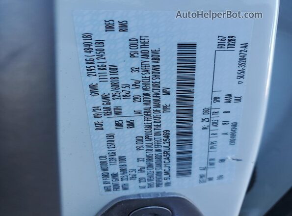 5LMCJ1CA5RUL25469 2024 LINCOLN CORSAIR White Widok naklejki z numerem VIN