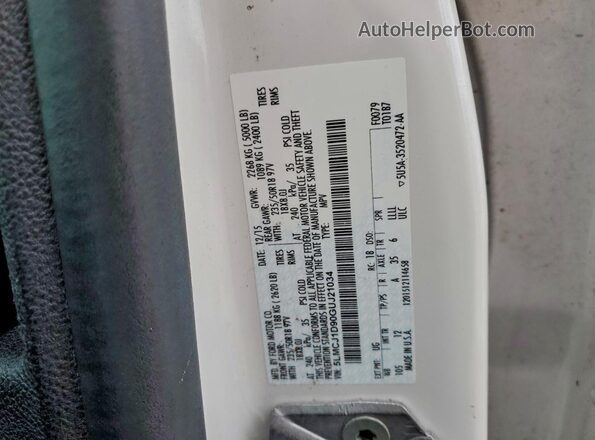 5LMCJ1D90GUJ21034 2016 LINCOLN MKC Белый Вид наклейки с VIN-кодом