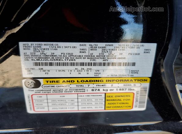 5LMJJ2LG5REL17285 2024 LINCOLN NAVIGATOR Черный Вид наклейки с VIN-кодом