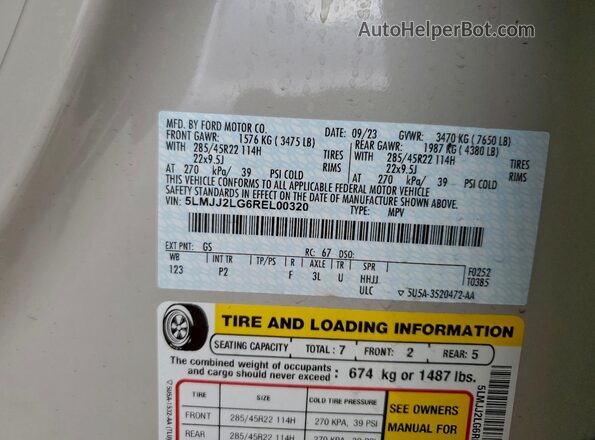 5LMJJ2LG6REL00320 2024 LINCOLN NAVIGATOR Beige VIN sticker view