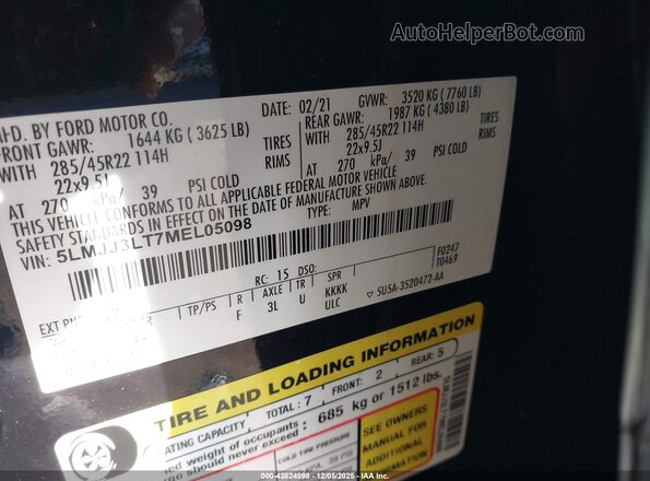 5LMJJ3LT7MEL05098 2021 LINCOLN NAVIGATOR Black 