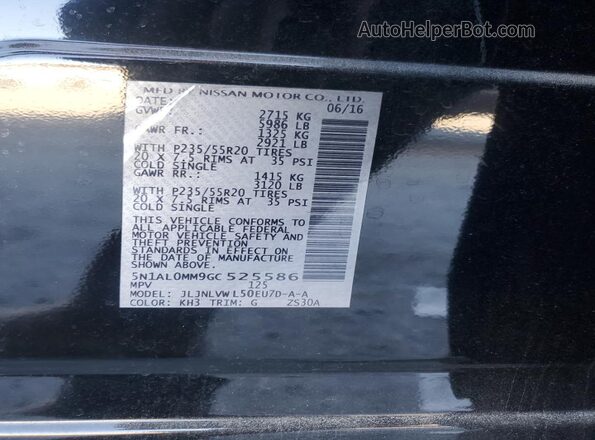 5N1AL0MM9GC525586 2016 INFINITI QX60 Black Widok naklejki z numerem VIN