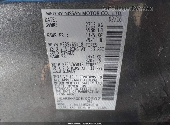 5N1AR2MN4GC630507 2016 NISSAN PATHFINDER Gray ძრავის განყოფილების ხედი
