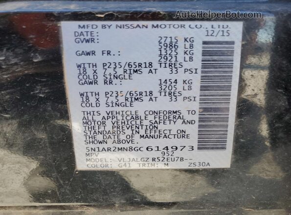 5N1AR2MN8GC614973 2016 NISSAN PATHFINDER Black Widok naklejki z numerem VIN