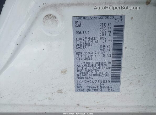 5N1AT2MV0JC751639 2018 NISSAN ROGUE White Շարժիչի բաժամունքի տեսք