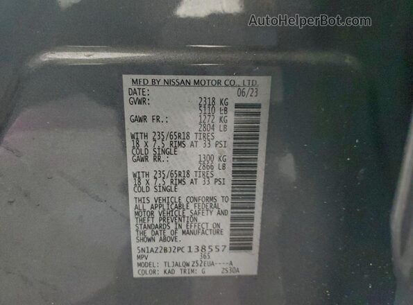 5N1AZ2BJ2PC138557 2023 NISSAN MURANO Gray VIN sticker view