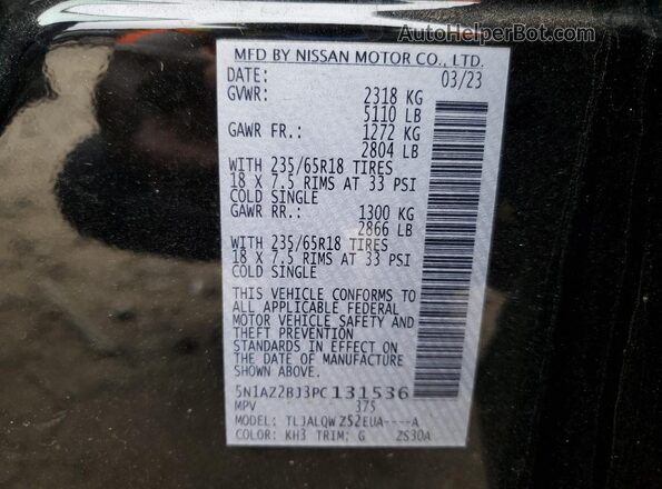 5N1AZ2BJ3PC131536 2023 NISSAN MURANO Black Vista interior de 360 grados