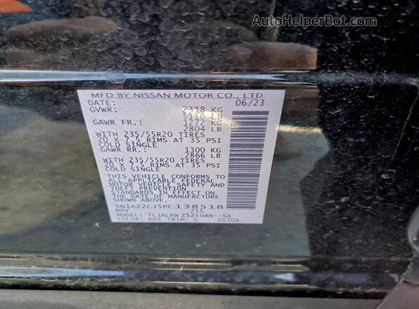 5N1AZ2CJ5PC138518 2023 NISSAN MURANO Black VIN sticker view