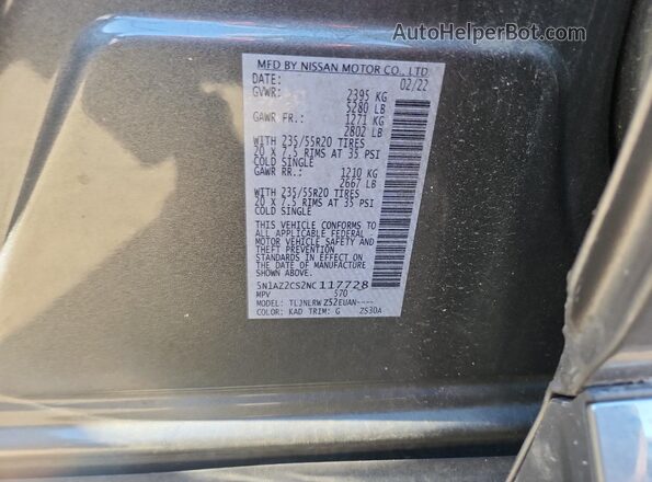 5N1AZ2CS2NC117728 2022 NISSAN MURANO Серый Панорамный вид салона 360°