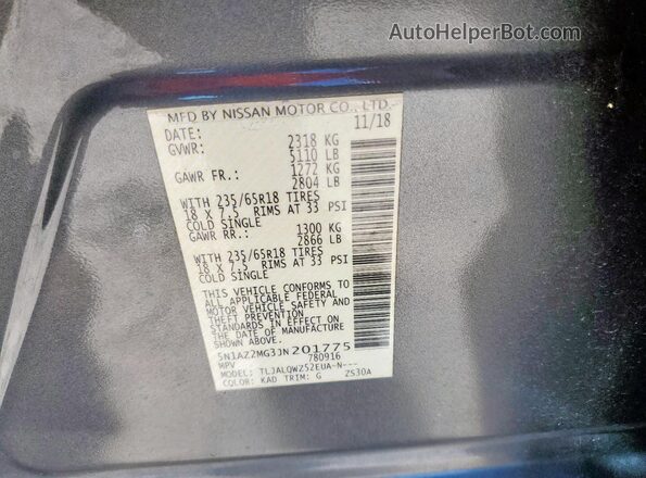 5N1AZ2MG3JN201775 2018 NISSAN MURANO Gray 