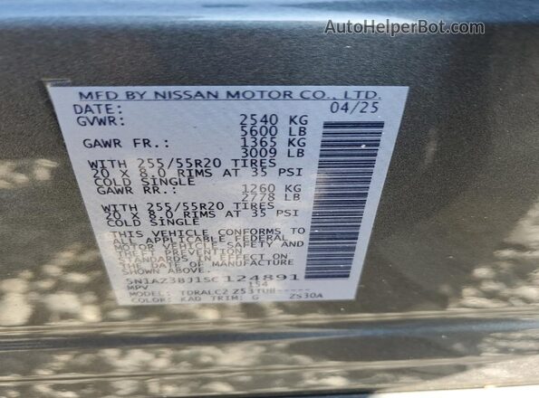 5N1AZ3BJ1SC124891 2025 NISSAN MURANO Gray Widok wnętrza 360 stopni