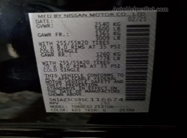 5N1AZ3CS9SC116674 2025 NISSAN MURANO Black 
