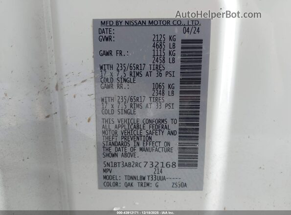 5N1BT3AB2RC732168 2024 NISSAN ROGUE Белый Вид подкапотного пространства