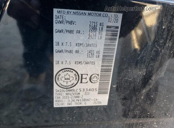 5N1DL0MM9LC533405 2020 INFINITI QX60 Black VIN sticker view