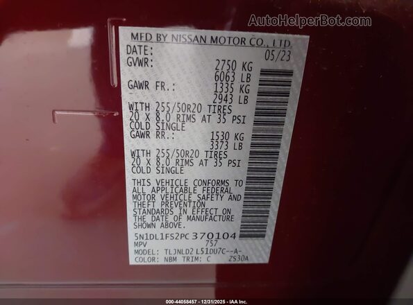 5N1DL1FS2PC370104 2023 INFINITI QX60 Burgundy Widok komory silnika
