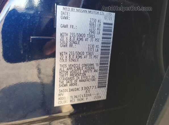5N1DL1HU1RC330775 2024 INFINITI QX60 Синий Вид наклейки с VIN-кодом