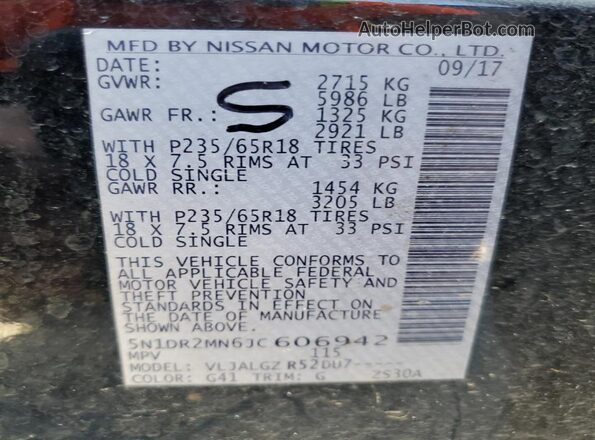 5N1DR2MN6JC606942 2018 NISSAN PATHFINDER Black 