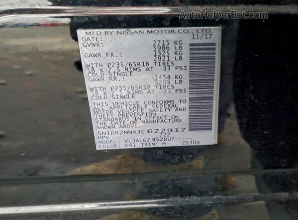 5N1DR2MNXJC622917 2018 NISSAN PATHFINDER Черный 