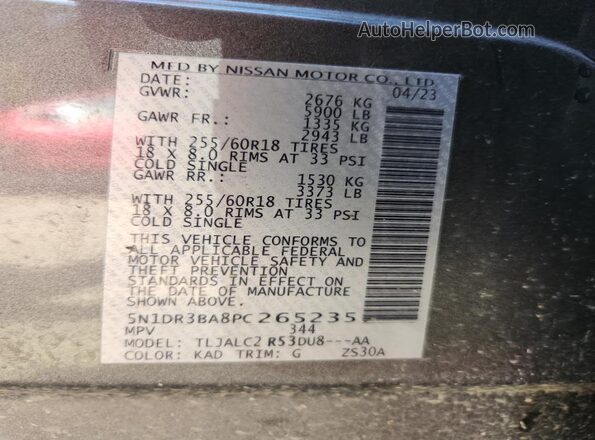 5N1DR3BA8PC265235 2023 NISSAN PATHFINDER Серый Панорамный вид салона 360°