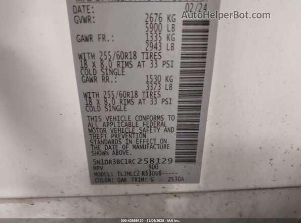 5N1DR3BC1RC258129 2024 NISSAN PATHFINDER White Вид підкапотного простору