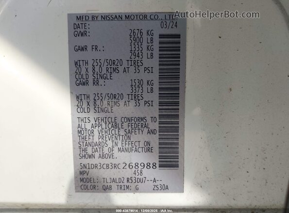 5N1DR3CB3RC268988 2024 NISSAN PATHFINDER White Շարժիչի բաժամունքի տեսք
