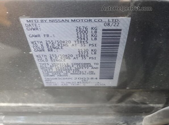 5N1DR3CD4PC200584 2023 NISSAN PATHFINDER Gray VIN sticker view