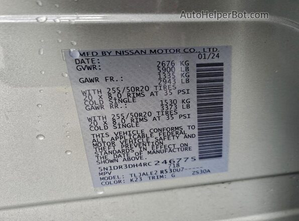 5N1DR3DH4RC246775 2024 NISSAN PATHFINDER Серебряный Вид наклейки с VIN-кодом