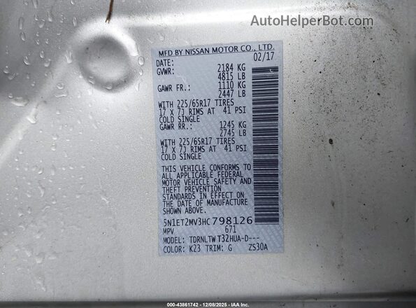5N1ET2MV3HC798126 2017 NISSAN ROGUE HYBRID Gray Engine compartment view