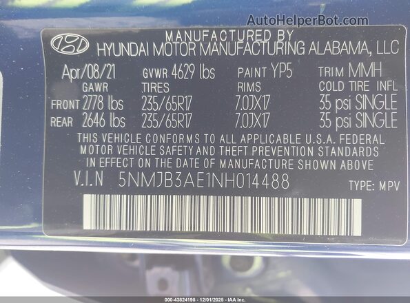 5NMJB3AE1NH014488 2022 HYUNDAI TUCSON Синий Вид подкапотного пространства