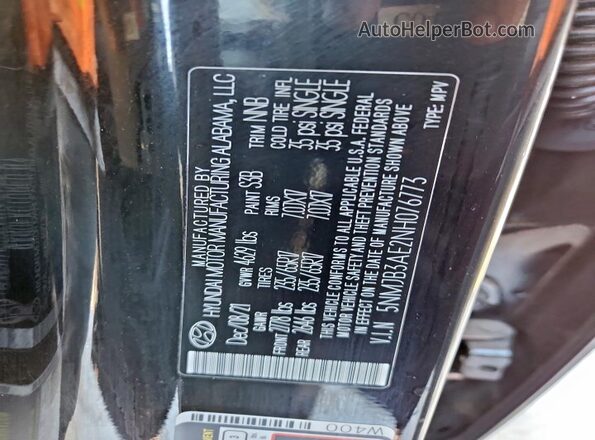 5NMJB3AE2NH076773 2022 HYUNDAI TUCSON Black Вид наклейки з VIN-кодом