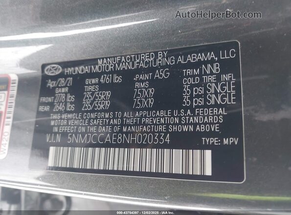 5NMJCCAE8NH020334 2022 HYUNDAI TUCSON Gray Vista del compartimento del motor