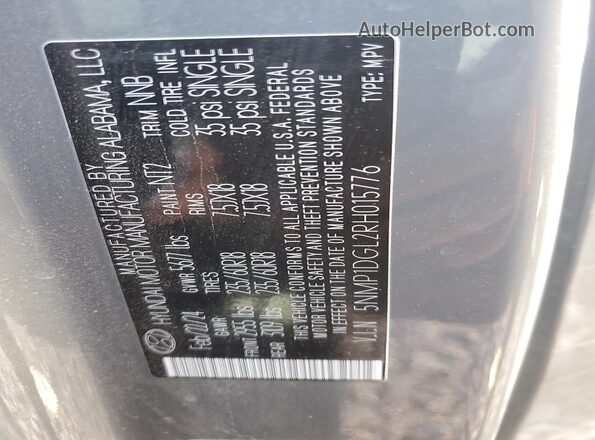 5NMP1DGL2RH015776 2024 HYUNDAI SANTA Charcoal VIN sticker view