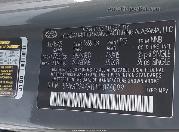 5NMP24G11TH076099 2026 HYUNDAI SANTA FE HYBRID Blue ძრავის განყოფილების ხედი