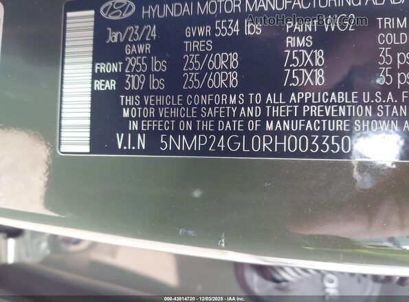 5NMP24GL0RH003350 2024 HYUNDAI SANTA FE Green Շարժիչի բաժամունքի տեսք