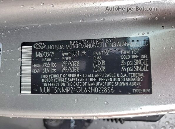 5NMP24GL6RH022856 2024 HYUNDAI SANTA Silver Вид наклейки з VIN-кодом