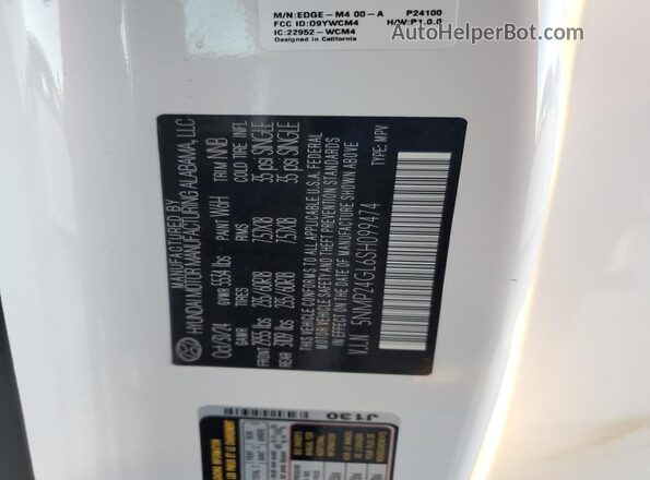 5NMP24GL6SH099474 2025 HYUNDAI SANTA White VIN sticker view