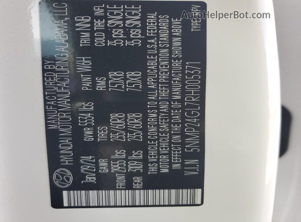 5NMP24GL7RH005371 2024 HYUNDAI SANTA White Սալոնի 360 աստիճան տեսք