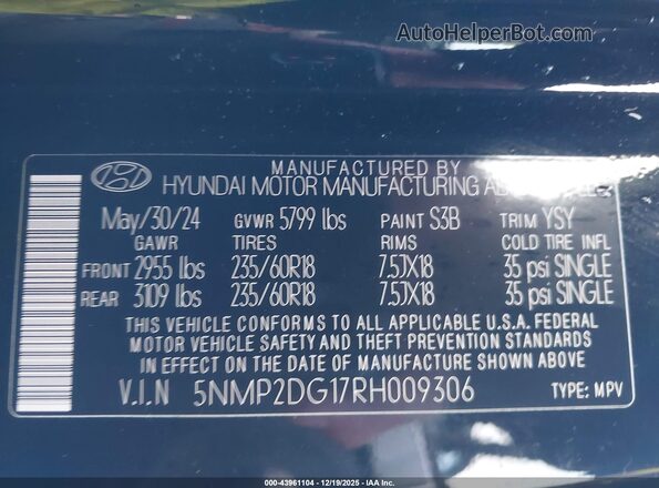 5NMP2DG17RH009306 2024 HYUNDAI SANTA FE HYBRID Black Vista del compartimento del motor