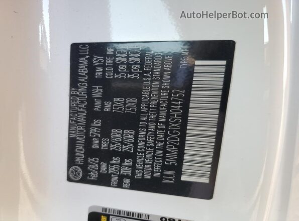 5NMP2DG1XSH044752 2025 HYUNDAI SANTA White Vista interior de 360 grados
