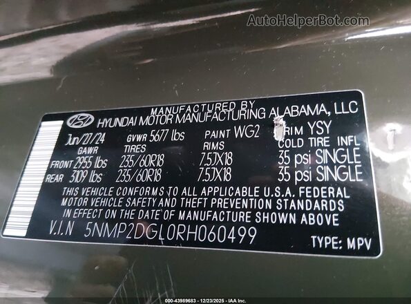 5NMP2DGL0RH060499 2024 HYUNDAI SANTA FE Зеленый 