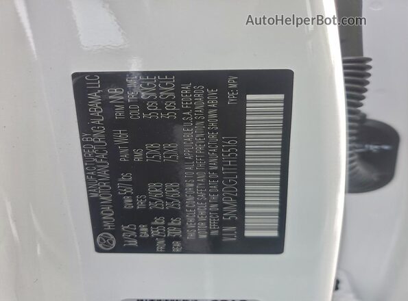 5NMP2DGL1TH155161 2026 HYUNDAI SANTA White VIN sticker view