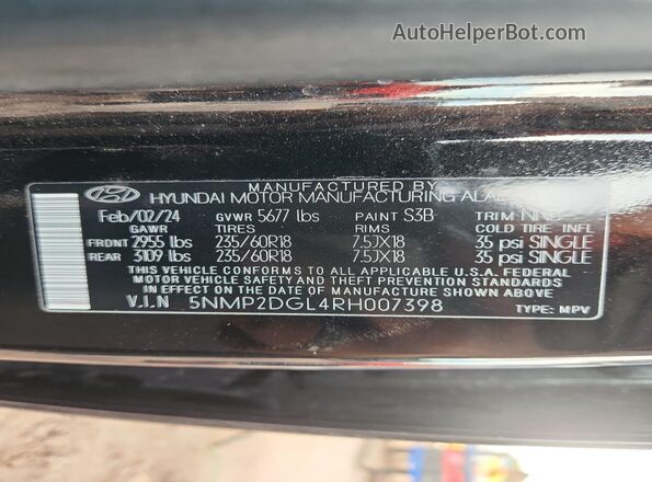 5NMP2DGL4RH007398 2024 HYUNDAI SANTA Black სალონის 360-გრადუსიანი ხედი
