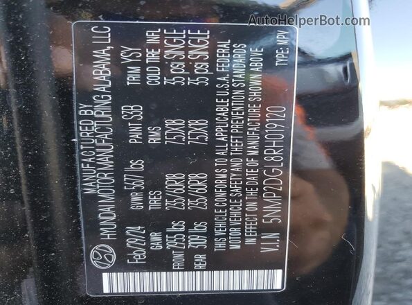 5NMP2DGL8RH019120 2024 HYUNDAI SANTA Black VIN კოდის სტიკერის ხედი