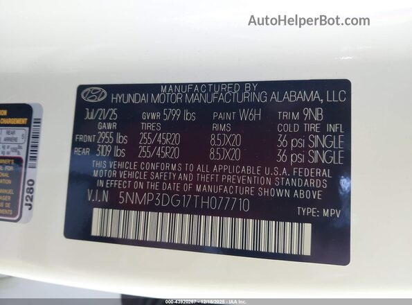 5NMP3DG17TH077710 2026 HYUNDAI SANTA FE HYBRID Белый Вид подкапотного пространства
